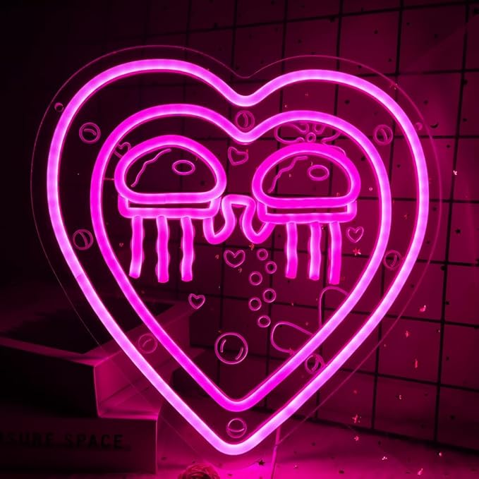 Jellyfish Neon Sign Ocean World Porthole Neon Lights Cartoon Sea World Led Neon Night Light Pink Heart Neon Sign for Wall Decor Bedroom Birthday Gifts for Kids USB Powered,Size13.5 * 12.5inch(JWD027)-VerdiqueGarden