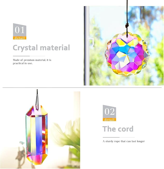 4PCS Colorful Crystal Prism Suncatcher Hanging Crystal Ornament for Window Sun Catchers Feng Shui Decor for Indoor Outdoor Home Garden Decoration-VerdiqueGarden