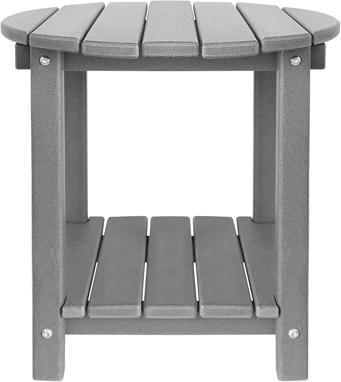 Adirondack Round Outdoor Side Table 2-Tier Storage Patio Side Table, HDPE End Tables for Backyard Pool Porch Garden Lawn (Grey)-VerdiqueGarden