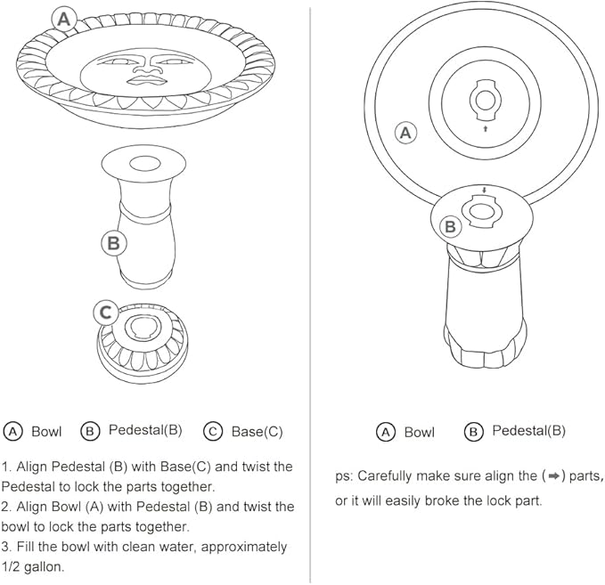 SKYFIRE 22-Inch Fibre Reinforced Concrete Pedestal Floor Fountain and Bird Bath Outdoor Decor for Garden, Patio, Lawn, Backyard - 20”L X 20”W X 22”H Antique Pedestal Birdbath-VerdiqueGarden