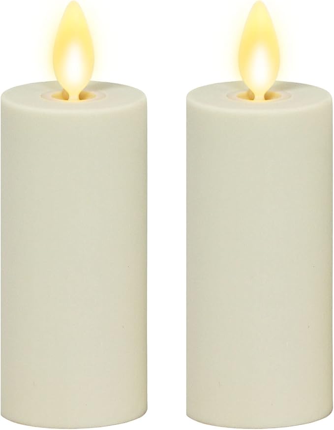 Luminara Outdoor Votive Flameless LED Candle, Set of 2 Ivory 1.5" x 4", Moving Flame Battery Operated Timer Remote Ready IPX4 Matte Plastic Finish-VerdiqueGarden
