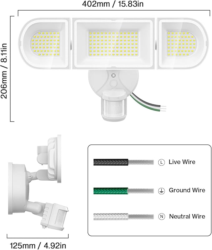 Olafus 180W Motion Sensor Outdoor Lights, 18000lm Dusk to Dawn LED Flood Lights Outdoor Wired, 6500K Daylight Motion Lights for Outside, IP65 Waterproof Exterior Security Light, White-VerdiqueGarden