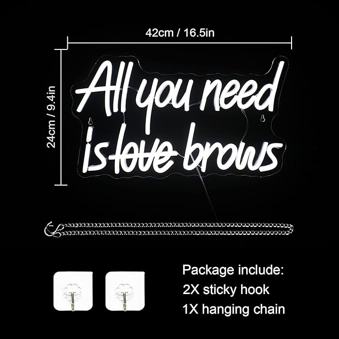 WLHOPE All you need is Brows Neon Sign White Led Neon Signs for Wall Decor, Nails Neon Signs USB Letter Neon Light Signs for Bedroom Girls Room Beauty Shop Nails Room Party Gift, Neon Nail Sign-VerdiqueGarden