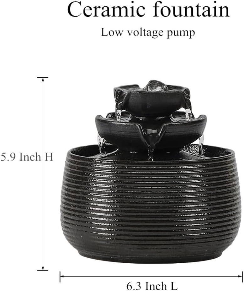 Outdoor and Indoor Water Feature Fountain Waterfall Tabletop Desktop mini Ceramic Garden Fountain (Black A172)-VerdiqueGarden