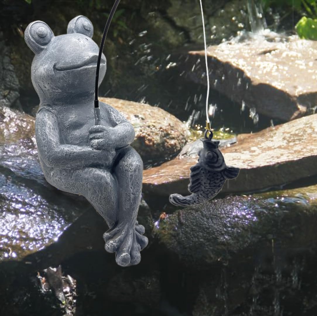 Frog Fishing Statue Garden Decor – 9.8" Weatherproof Resin Frog Fishing Sculpture Decor for Fish Ponds, Koi Ponds, Waterfalls, Poolside & Outdoor Gardens– Resin Figurine for Indoor & Outdoor Décor-VerdiqueGarden