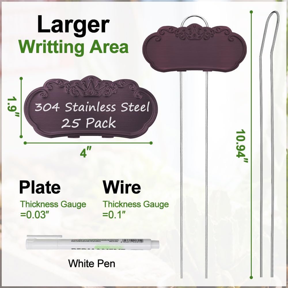 Metal Plant Labels, Tall Outdoor Garden Markers for Flowers, Fruits and Vegetables, 304 Stainless Steel Weatherproof Signs (25 Pack, 4" x 1.9", Purplish Red)-VerdiqueGarden