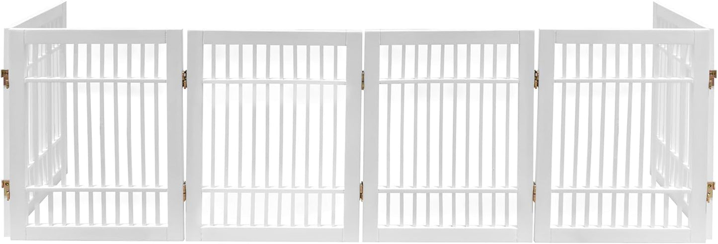 Pet Dog Gate Strong and Durable Freestanding Folding Acacia Hardwood Portable Wooden Fence Indoors or Outdoors by Urnporium (White Pet Gate, 6 Panel 24" Tall)-VerdiqueGarden