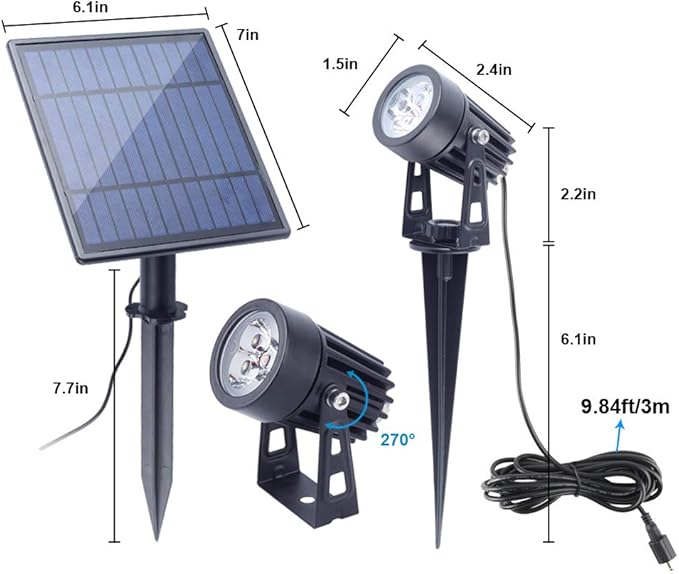 APONUO Solar Spotlights Landscape Lights Low Voltage Outdoor Solar Spotlight IP65 Waterproof 9.8ft Cable Auto On/Off with 4 Cool White for Outdoor Garden Yard Landscape Downlight (4-in-1)-VerdiqueGarden