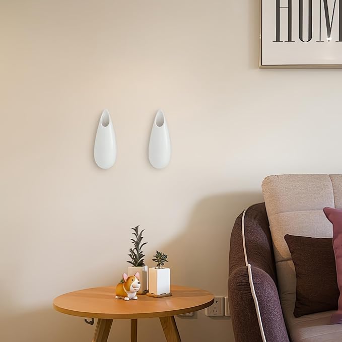 2 Pack White Ceramic Wall Vases,5.9 Inch Wall Hanging Plant Holder,Cubicle Modern Decor Plant Holder Vase for Indoor Plants, Hanging Propagation Flower Pots for Air Vases-VerdiqueGarden