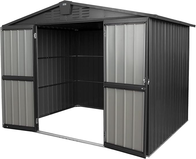 Domi Outdoor Storage Shed 8.2' x 6.2', Metal Steel Utility Tool Shed Storage House with Double Lockable Doors & Air Vent for Backyard Garden Patio Lawn-VerdiqueGarden
