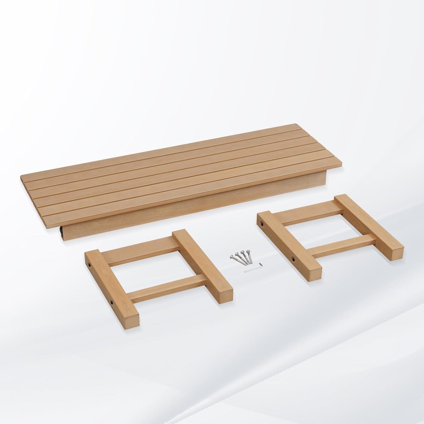 Psilvam Outdoor Bench, Two Person Poly Lumber Porch Bench, Weatherproof Garden Bench That Never Rot and Fade, All-Weather Patio Bench Suit for Garden, Porch, and Park (Teak Color)-VerdiqueGarden