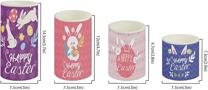 Happy Easter Flameless LED Battery Candles 4PCS Pillar Candles with 18-Key Timer Remote Color Changing Lights for Easter Party Day Celebration Decor, Cute Floral Bunny Rabbit-VerdiqueGarden