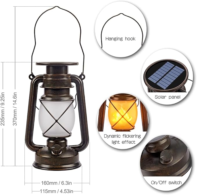 Solar Lantern Outdoor Hanging Solar Lights Dancing Flame Led Waterproof Camping Lamps, Landscape Decor for Table Patio Garden Yard Pathway Porch 2 Pack-VerdiqueGarden