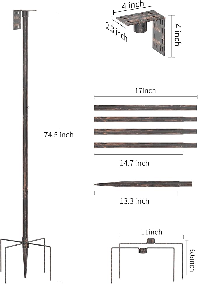 Bird Feeder Pole Stand – 74.5 Inch Height Feeding Station with 1-Inch Dia Heavy Duty for Hanging Feeders, Bird House Pole Mount Kit for Outdoor, Slip-Fit Connection,Copper Brushed-VerdiqueGarden