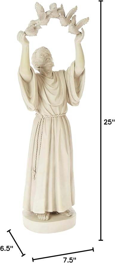Design Toscano Francis of Assisi Doves of Peace Religious Garden Statue, 7 inches wide, 25 inches tall, Cast Stone Resin, Antique Stone Finish-VerdiqueGarden