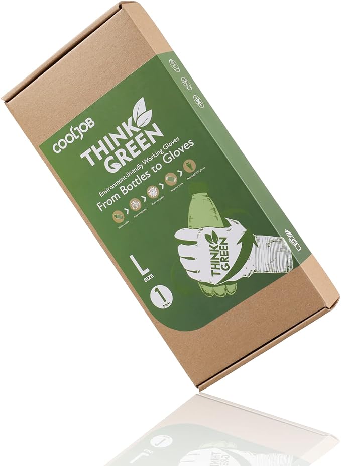 COOLJOB Thick Fleece Lined Winter Thermal Warm Freezer Work Gloves, 100% Recycled Polyester Base with Non-Slip Grip, Windproof for Cold Weather, 1 Pair, Large, Green-VerdiqueGarden