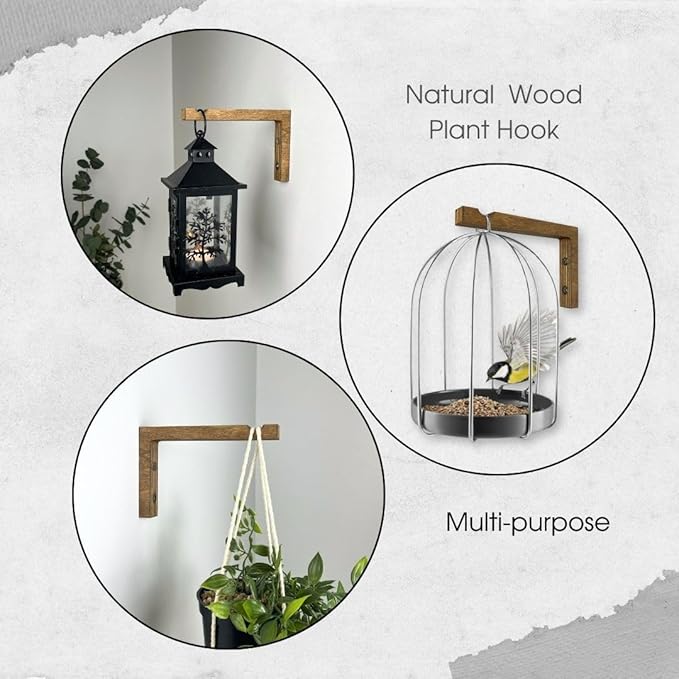 2-Piece Set of Plant Hooks for Wall 6 Inch - L-Shaped Mounted Wooden Plant Hook - Indoor and Outdoor Bracket Plant Hanger for Planters, Lanterns, Bird Feeders and Plant Basket (Walnut)-VerdiqueGarden