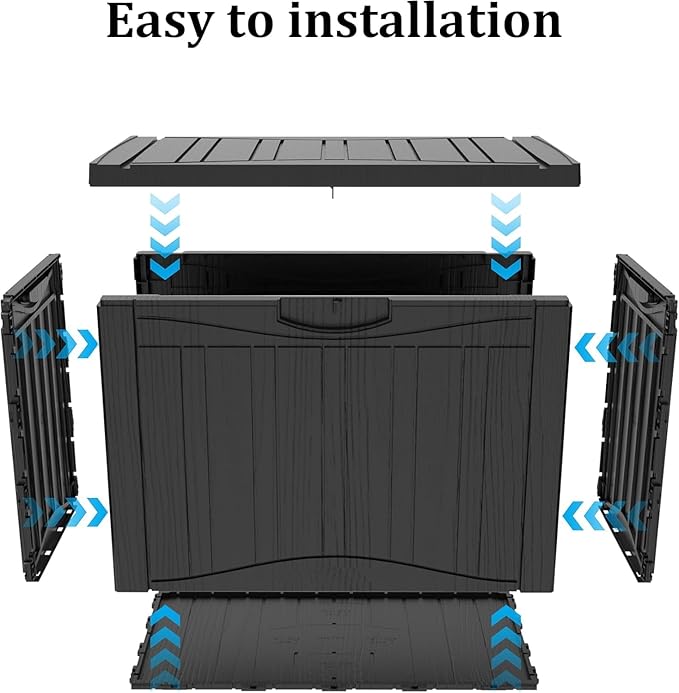 45 Gallon Lockable Resin Deck Box, Waterproof & UV-Resistant Outdoor Storage Box for Outdoor Cushion Storage, Garden Tools & Pool Accessories Storage, Black-VerdiqueGarden