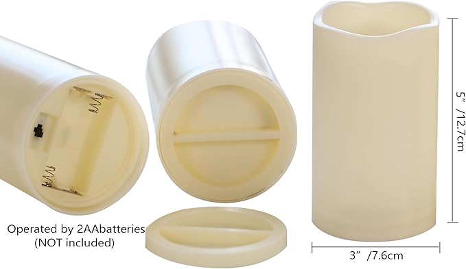 Halloween Outdoor Battery Operated Flameless Pillar Candles with Auto Daily Timer Waterproof Realistic Flickering Electric LED Lights with Pumpkin Witch Decals Halloween Decorations 2 Pack 3X5”-VerdiqueGarden