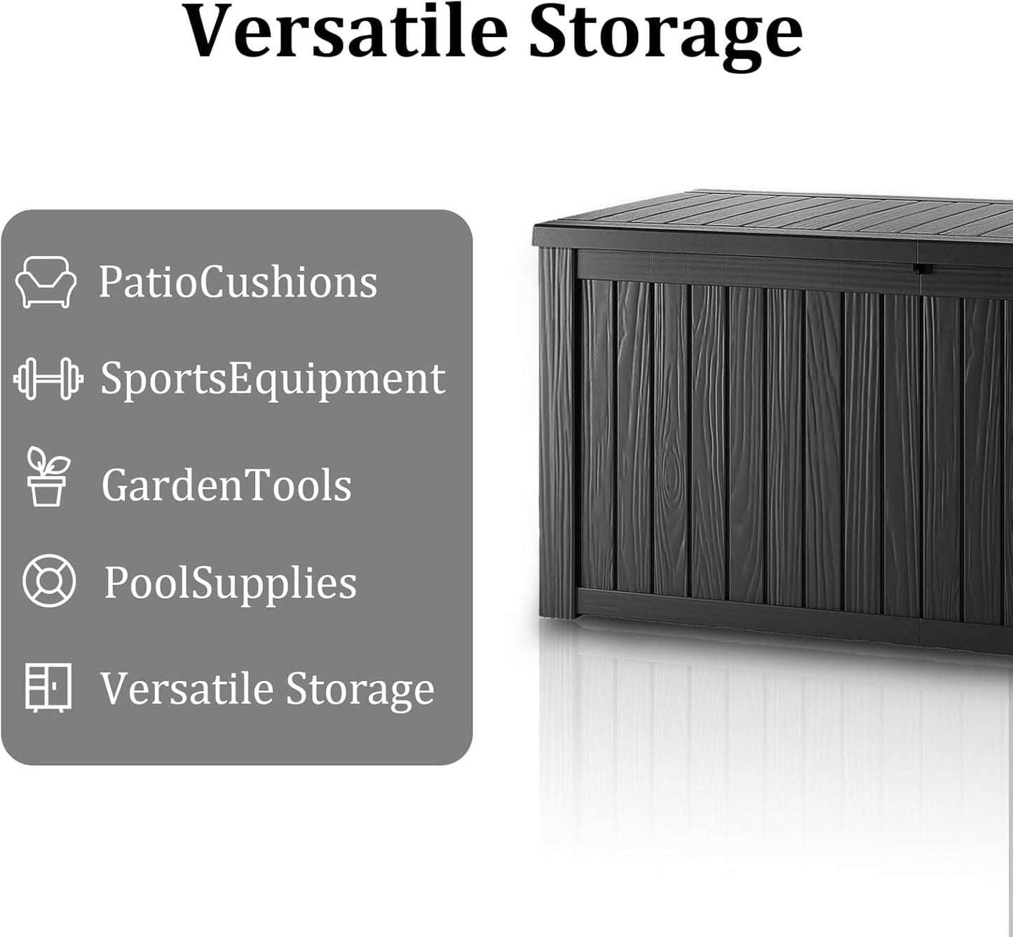 180 Gallon Waterproof Deck Box, Lockable Resin Storage Box for Patio Furniture Cushions Garden Tools and Outdoor Delivery Storage, Black-VerdiqueGarden