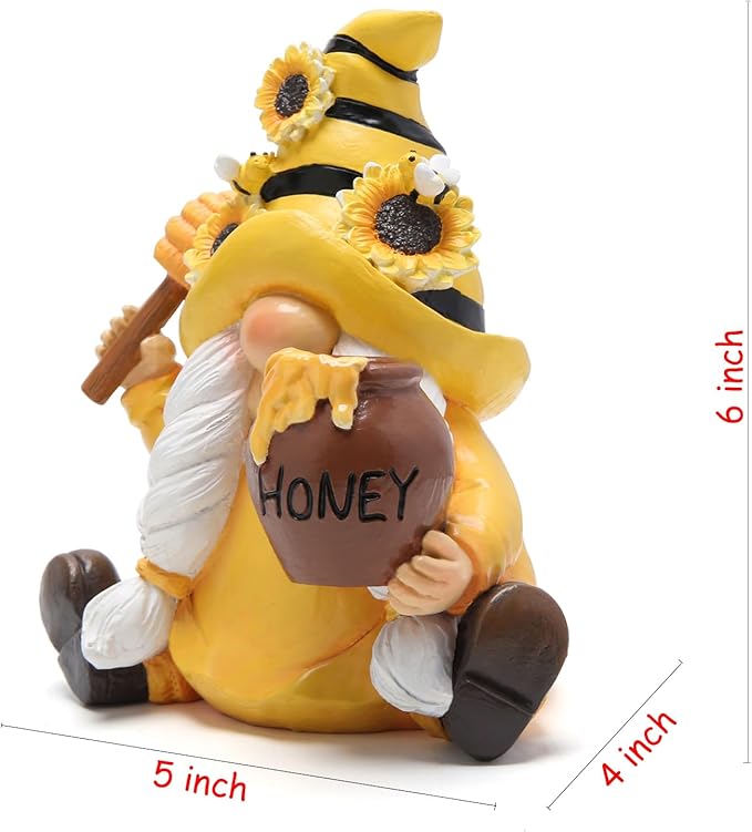 Hodao Bumble Bee Spring Gnome Decorations Honey Bee Gnomes Ornaments World Bee Day Decorations Gifts Summer Gnomes Figurines Honey Bee for Garden Decor Bee Birthday Gifts for Mom, Women, Grandma-VerdiqueGarden