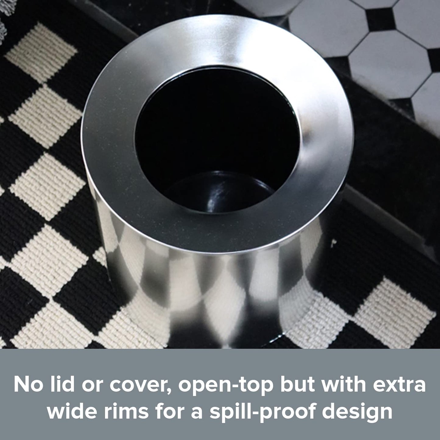 Modern Polished Stainless Steel Design Garbage Can - 12L I 3.2-Gallon Spill-Proof Trash Basket - Indoor Outdoor Waste Bin w/Removable Trash Bin Liner with Wide Rim-VerdiqueGarden