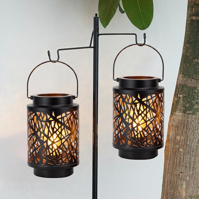JHY DESIGN Set of 2 LED Battery Operated Table Lamp 8“H Cordless Lamp Light with 6-Hours Timer Metal Black Battery Lamp for Patio Garden Indoor Outdoor Party Events(Hollow Branch)-VerdiqueGarden