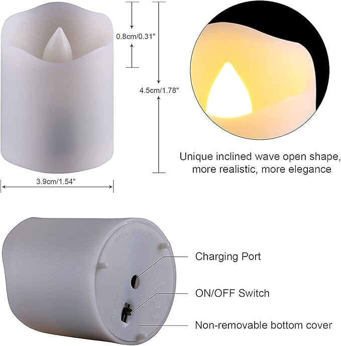 6 PCS 1.8”H Rechargeable Flameless Votive Candles with Remote and Charging Cable, Battery Operated Flickering LED Tealight Candles, Durable & Sturdy Tea Light, Ideal for Pumpkin/Bar/Party Decor-VerdiqueGarden