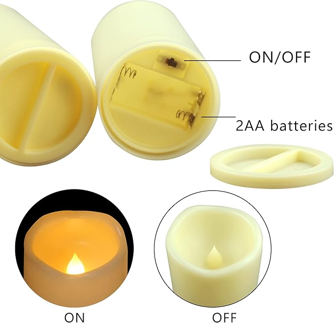 Waterproof Outdoor Battery Operated Flameless Pillar Candles with Timer White Plastic Realistic Flickering Fake Electric LED Lights for Lantern Garden Wedding Christmas Decorations 3”x8” 2 Pack-VerdiqueGarden