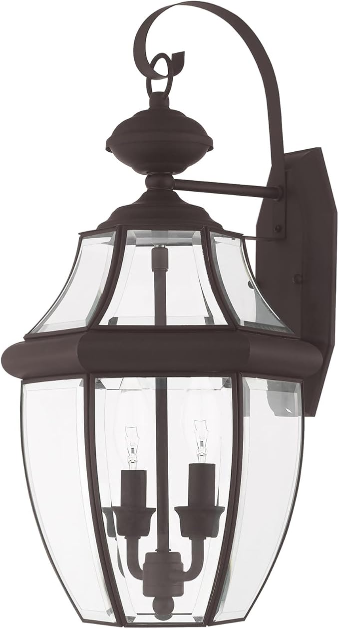 Livex Lighting 2251-91 Monterey 2 Light Outdoor Brushed Nickel Finish Solid Brass Wall Lantern with Clear Beveled Glass-VerdiqueGarden