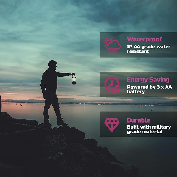 Lichamp LED Camping Lantern, 4 Pack Battery Powered Flashlight for Power Outages, Portable Collapsible Hanging Light Essential for Home, Outdoor, Emergency Lamp Survival Kit Gear for Hurricane, Pink-VerdiqueGarden