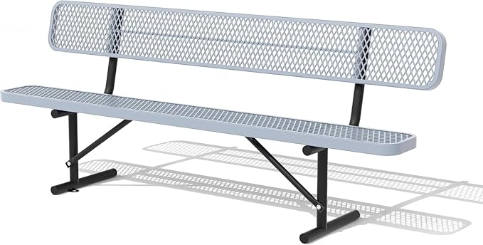 4/6/8 Feet Park Bench for Outside Heavy Duty Metal, Garden Benches Outdoor Bench with Backrest & Portable Frame, for Shopping Malls Stores Parks Patios Decks, Grey-VerdiqueGarden