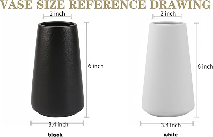 Simple Vase for Flowers Plants, Matte Vases for Modern Table Shelf Home Decor Wedding Boho Decor, 6" H Frosted Elegant Ceramic Vase for Pampas Grass Fluffy Stem Bouquet Lavender Flowers (White, 2)-VerdiqueGarden