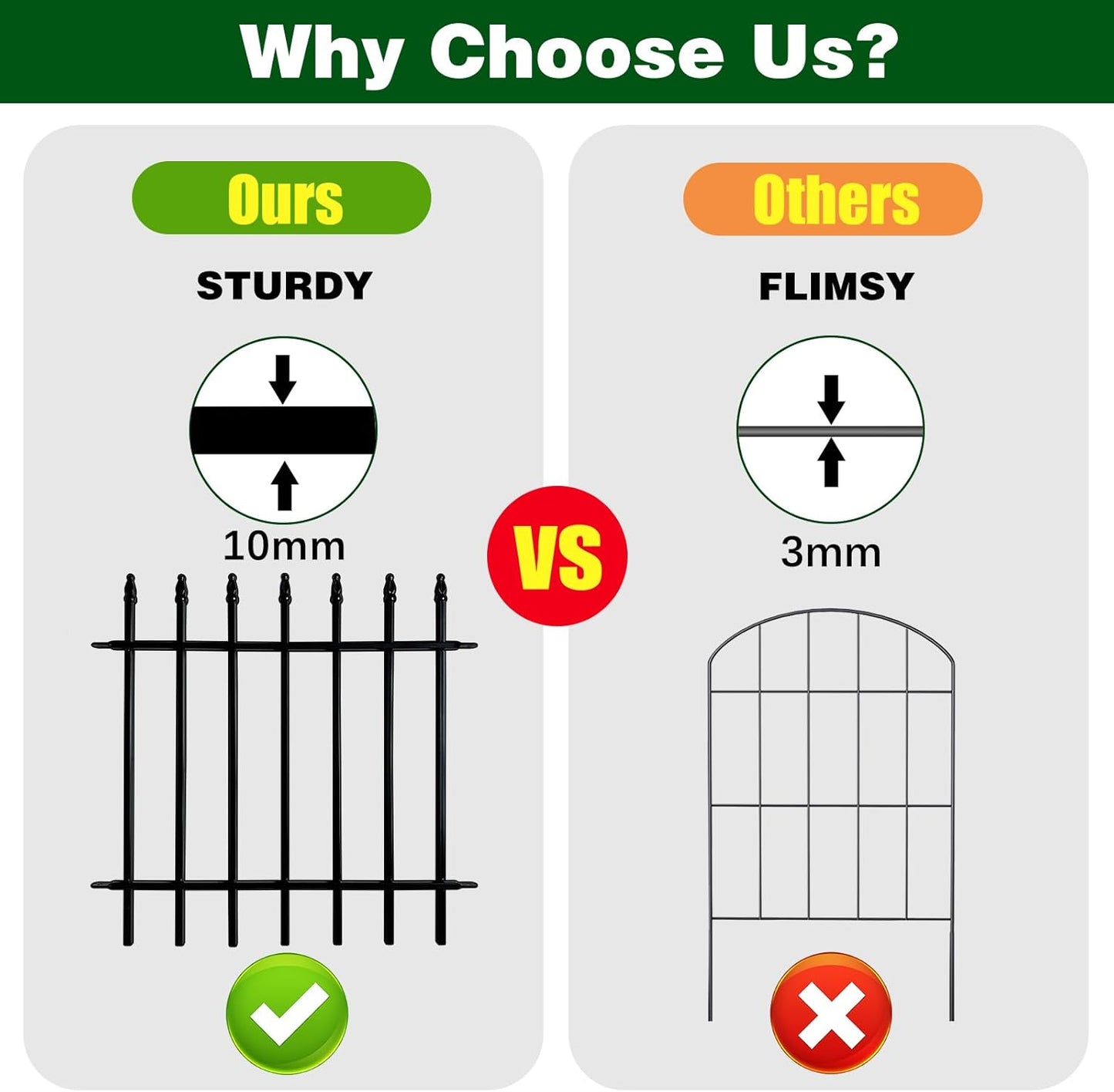 Metal Decorative Garden Fence 24" Wide x 24" High (5 Panels, Total Length 10 feet), Metal Border Folding Fence, Landscape Fencing Dog Fence Pet Fence for Flower Bed, Yard, Animal Barrier-VerdiqueGarden