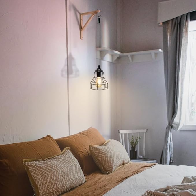 JHY DESIGN Hanging Lamp Black Battery Powered Decorative Pendant Lamp Metal Cage Battery Lamp with 6 Hours Timer for Bar Bedroom Garden Parties Patio Indoor Outdoor Living Room(Geometry)-VerdiqueGarden