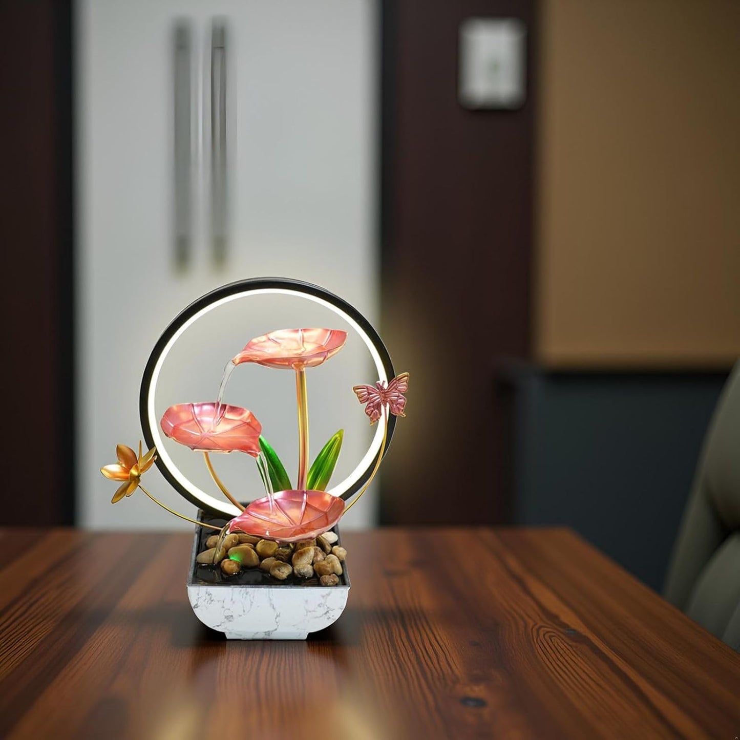 Pink Indoor Table Top Indoor Relaxation Water Fountain, Waterfall, Small Fountains with LED Lights Zen Meditation Fountains.-VerdiqueGarden