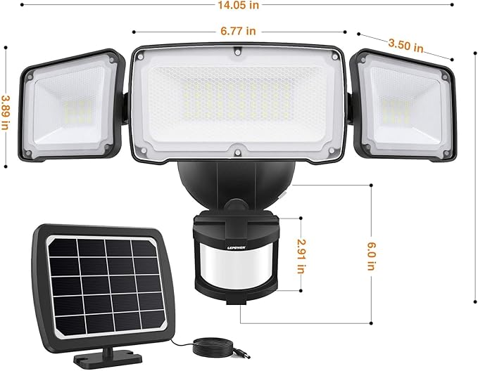 LEPOWER 1600LM LED Solar Security Lights Motion Outdoor, 5500K White Light, IP65 Waterproof Outdoor Flood Solar Light for Yard, Garage(Black)-VerdiqueGarden