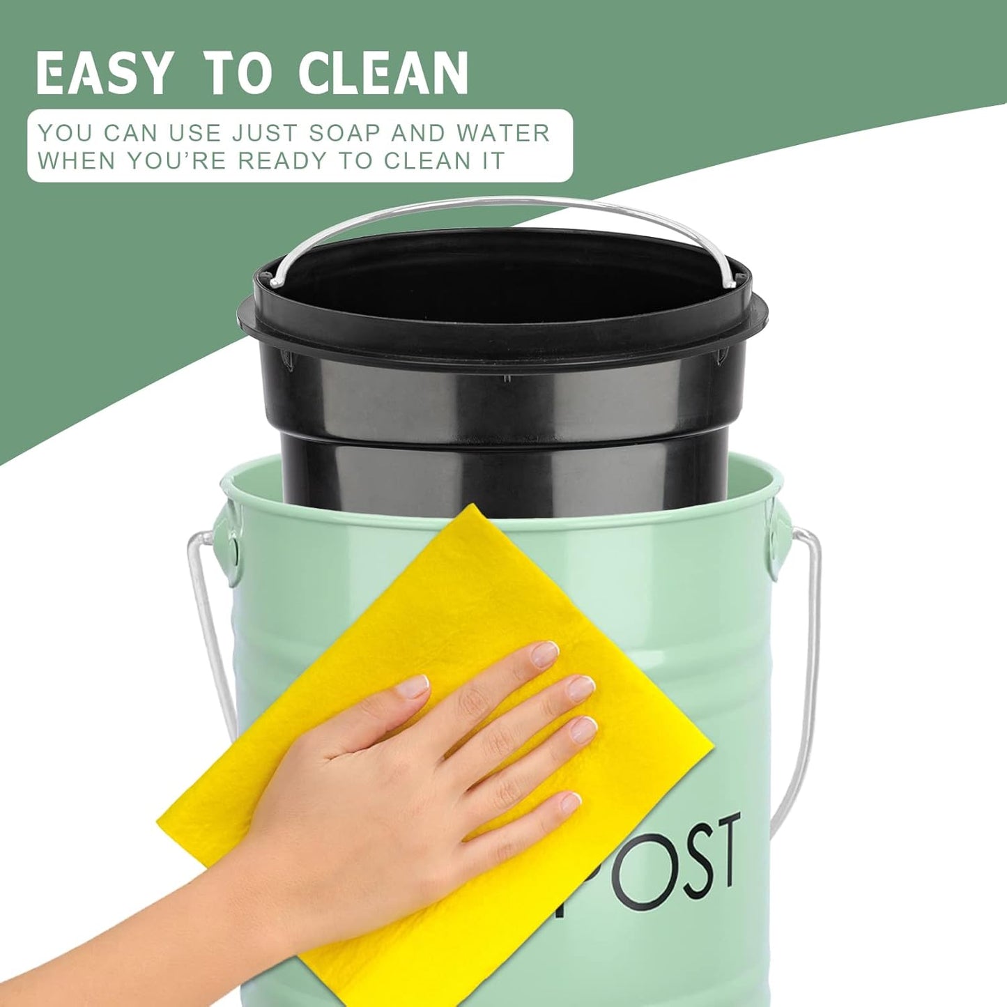 Vipush Kitchen Countertop Compost Bin with lid – Small, Includes Inner Compost Bucket Liner & Charcoal Filter, Green-VerdiqueGarden