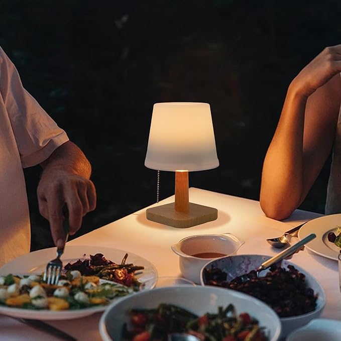 pearlstar Solar Table Lamp Outdoor - 2 Pack LED Waterproof Cordless Solar Desk Lamp with Pull Chain 2 Lighting Modes, Auto ON/Off for Outside Patio Coffee Table Garden Bedroom Living Room(White)-VerdiqueGarden