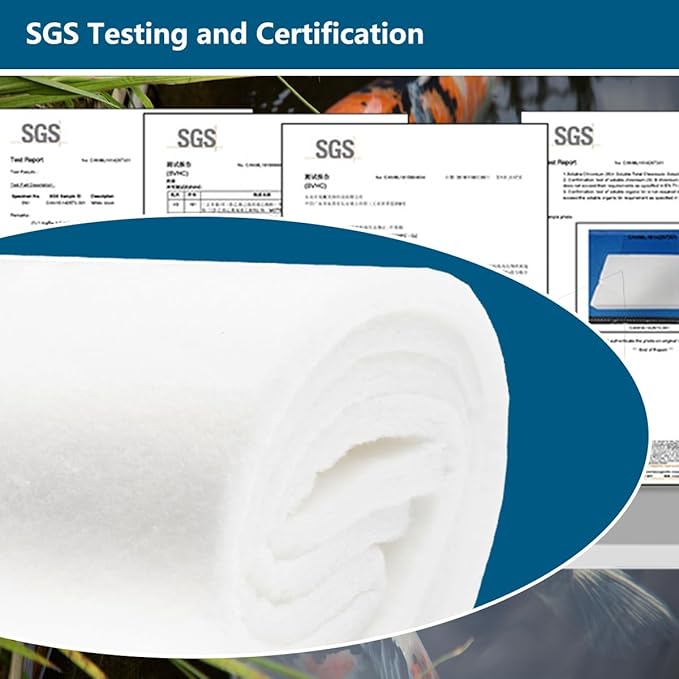 White Koi Pond Filter Pad Fine Bulk Roll- Cut to Fit - Durable Fish Pond Filter Media - Water Garden Aquariums Filter Material - 118" (9.8 ft) x 8" x 3/5" - 4/5" Thickness - 1 Pack-VerdiqueGarden