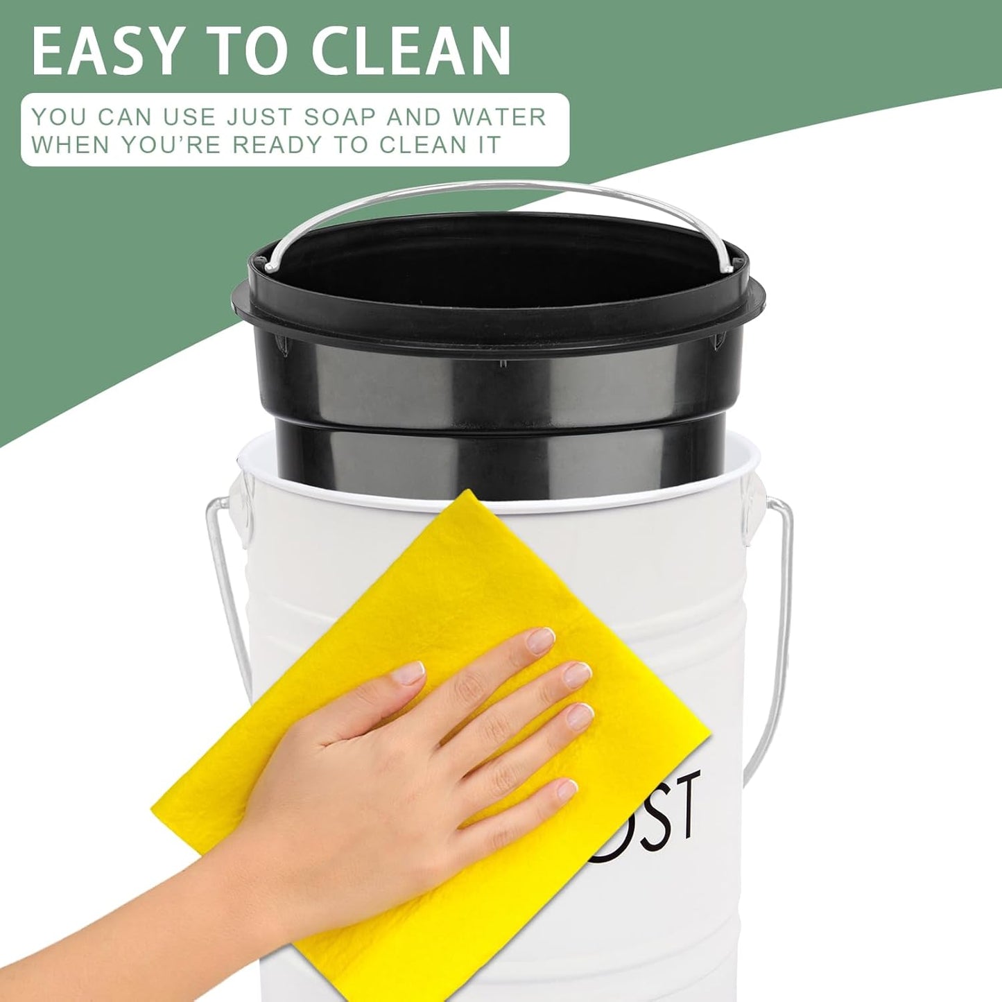 Vipush Compost Bin with Lid Small Countertop Compost Bin includes Inner Liner & 3 Charcoal Filters, White-VerdiqueGarden