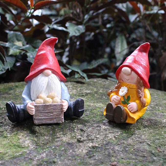2 PCS Funny Garden Gnome Statues, Creative Resin Dwarf Sculptures, Outdoor Yard Decor, Gnomes Tree Faces for Lawn, Patio, Porch, Miniature Fairy Garden Accessories, Novelty Gift for Indoor/Outdoor Use-VerdiqueGarden