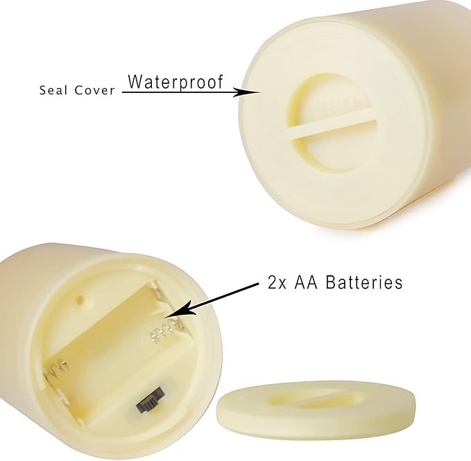 2 Waterproof Outdoor Battery Operated Flameless LED Pillar Candles with Timer Flickering Plastic Resin Electric Decorative Light for Lantern Patio Garden Home Party Wedding Decorations 3x6 Inch-VerdiqueGarden