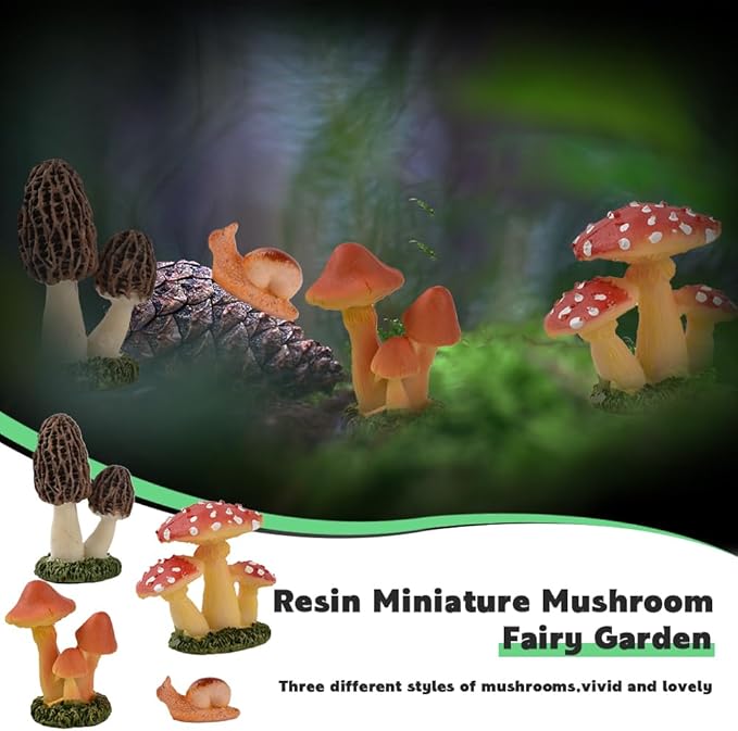 Resin Miniature Mushroom, Miniature Mushroom and Snail Figurine Fairy Mushroom Figurines Fairy Garden Accessories Mushroom Decor Micro Moss Landscape Statues Craft-VerdiqueGarden
