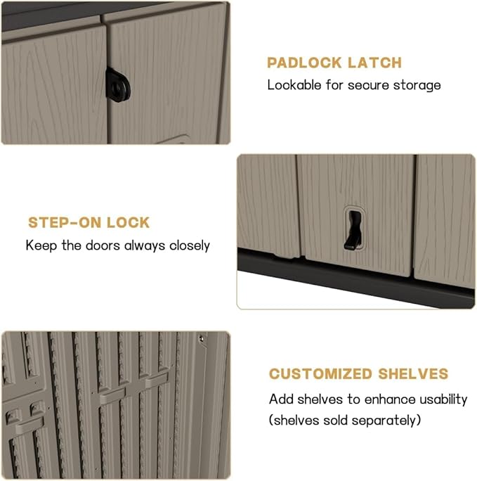 KINYING Outdoor Storage Shed,57 Cu.ft Vertical Outdoor Storage Cabinet Waterproof, Outdoor Resin Tool Shed for Patio Furniture, Garden Tools, Pool Accessories, Lawn Mower(Coffee Color)-VerdiqueGarden