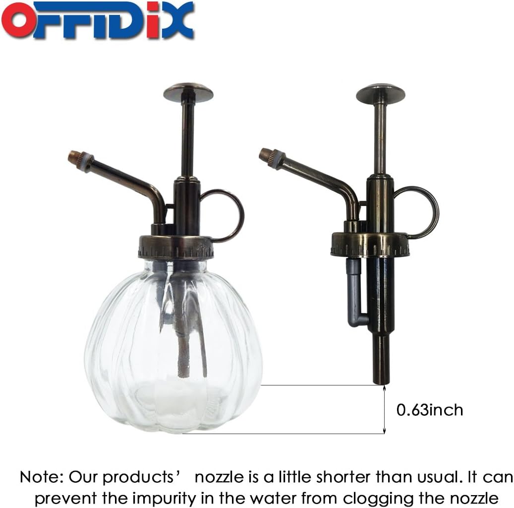 OFFIDIX Transparent Glass Watering Spray Bottle, 6.3 Inches Tall Vintage Style with Bronze Plastic Top Pump One Hand Plant Mister Glass Watering Can Indoor-VerdiqueGarden