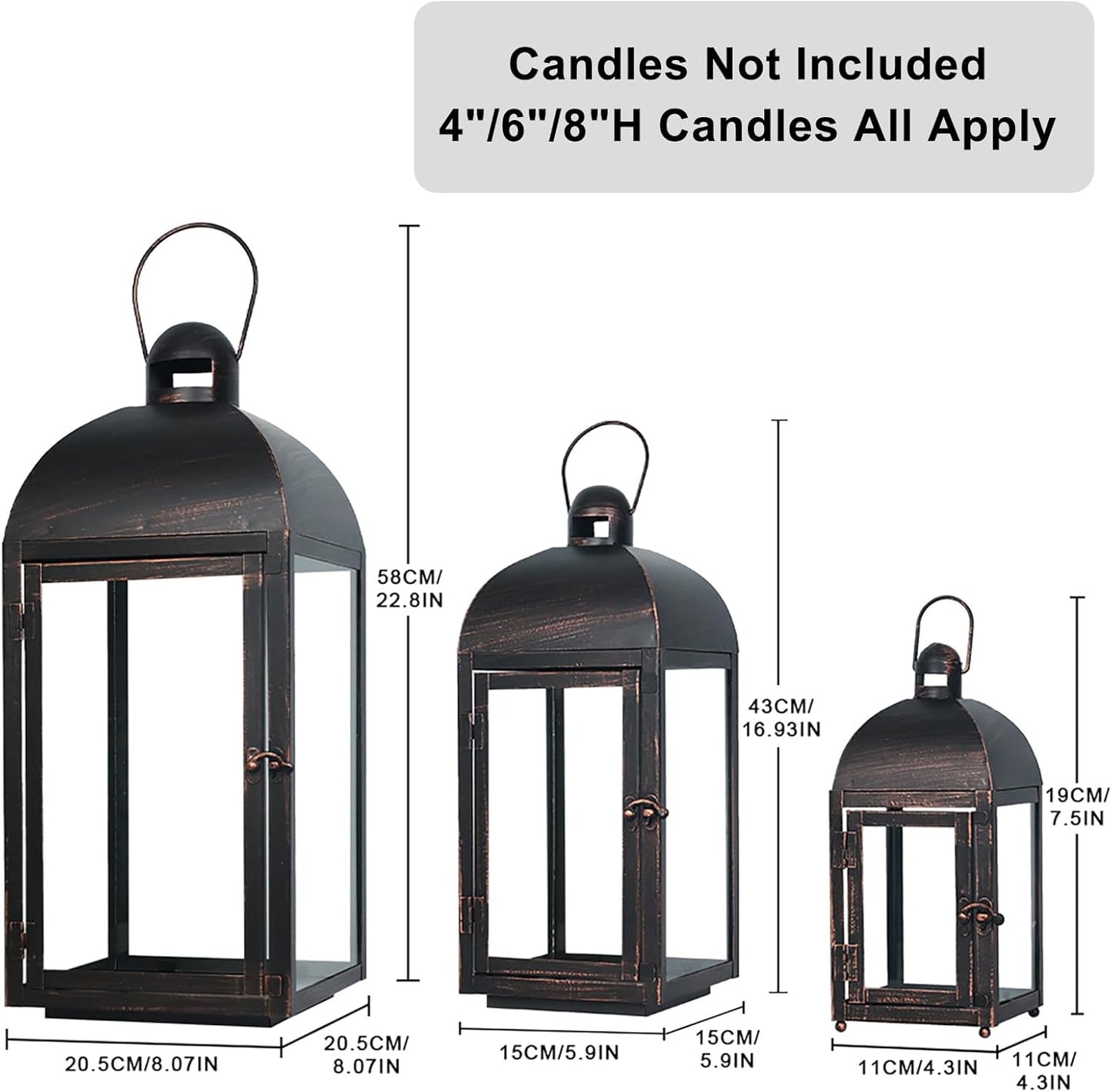 NEEDOMO Lanterns Decorative Outdoor & Indoor, Set of 3 Outdoor Lanterns for Porch, 23" Large Candle Lantern, Bronze Metal Frame with Glass, Vintage Farmhouse, Patio, Pathway, Garden, Fall, Christmas-VerdiqueGarden