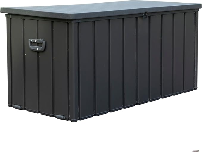 Domi Outdoor Deck Box 100 Gallon, Waterproof Lockable Steel Outdoor Storage Container for Outside Cushions, Garden Tools and Pools Equipment (Gray)-VerdiqueGarden