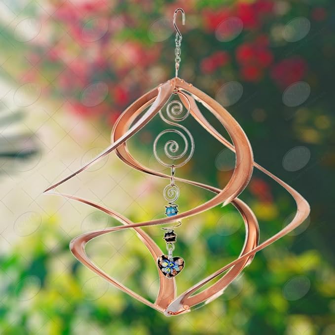 Red Carpet Studios 31042 Cosmix Wind Spinner Double Helix, Copper W/Heart Crystal, 14 Inch-VerdiqueGarden