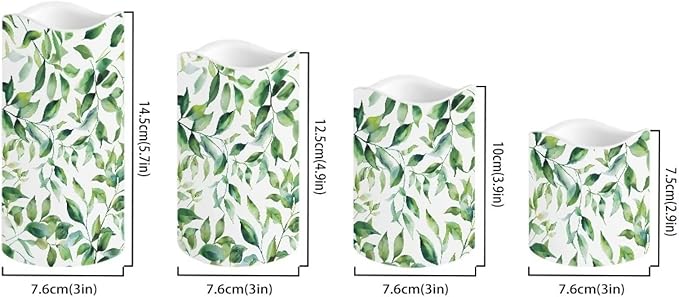 Ystardream Green Leaf Flameless Candles with Timer 4 PCS Led Candle Battery Operated Fake Candle for Indoor Outdoor,Virthdays,Christmas,Thanksgiving,Valentine's Day-VerdiqueGarden